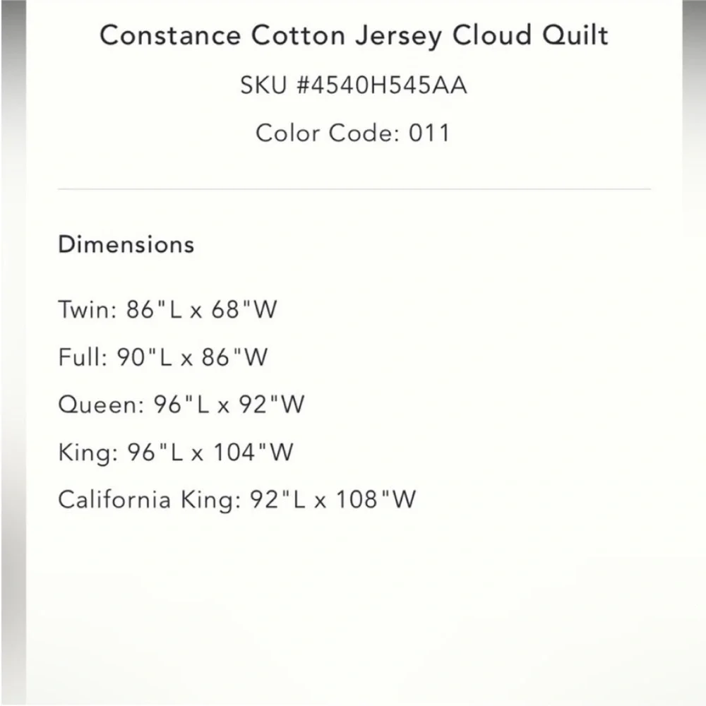 Anthropologie Constance Cotton Jersey Cloud Quilt Size King NWT